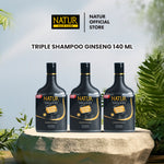 Triple Natur Shampoo Extract Ginseng 140 ml - Paket Sampo Rambut Rontok 3 pcs / Anti Hair Fall / Menguatkan Akar Rambut