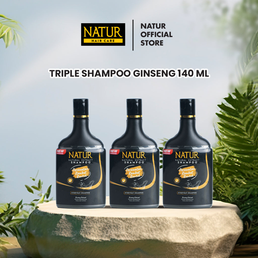 Triple Natur Shampoo Extract Ginseng 140 ml - Paket Sampo Rambut Rontok 3 pcs / Anti Hair Fall / Menguatkan Akar Rambut
