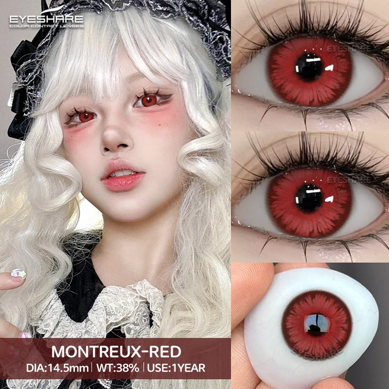 Eyeshare Softlens Cosplay Red 14.5mm 1Pasang Big Eyes Halloween Colored Contact Lenses
