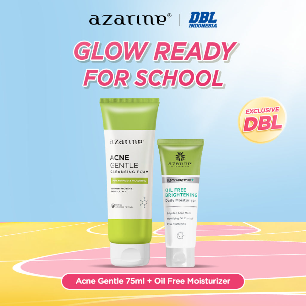 Azarine Glow Ready for School Acne Gentle Facial Cleanser 75 ml + Oil Free Brightening Daily Moisturizer Berjerawat Pelembab Muka  Wajah  Niacinamide  Facial  Mencerahkan