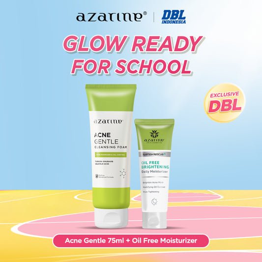 Azarine Glow Ready for School Acne Gentle Facial Cleanser 75 ml + Oil Free Brightening Daily Moisturizer Berjerawat Pelembab Muka  Wajah  Niacinamide  Facial  Mencerahkan