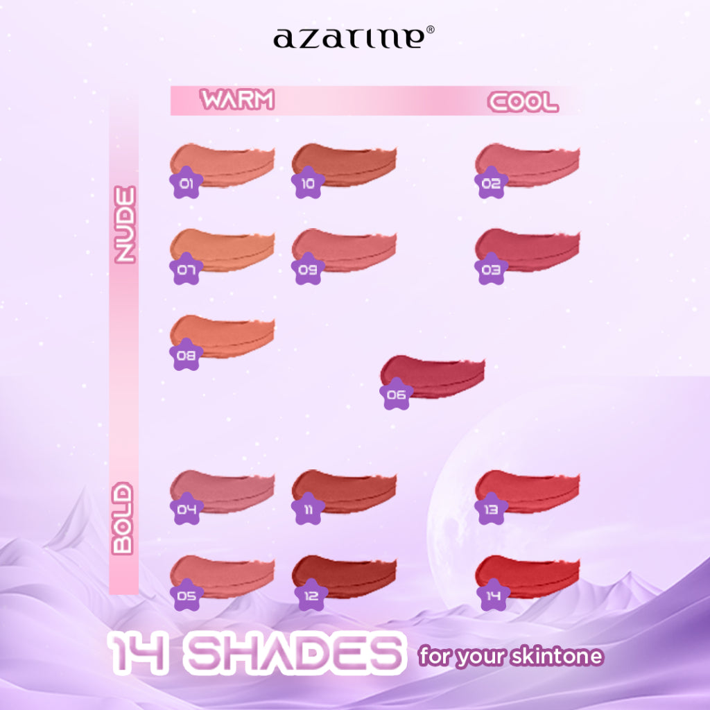 Azarine Miss Dramatic Kit [3 PCS] Covermatte Cushion + Mattelite Lock Lipstick + Galactic Shine Gloss Melembabkan Menutrisi Bibir Kering Pigmented Color Lightweight Transferproof Smudgeproof Cushion Tahan Lama Flawless Matte Finish Lightw
