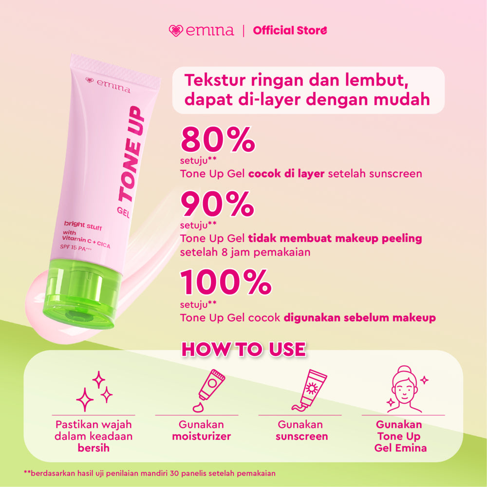 [SPECIAL 11.11] NEW! Emina Tone Up Cream Gel 20 ml - Instan Mencerahkan Kulit, Efek Tone-up Glowing Skin, UV Protection SPF 15, No Whitecast, Tekstur Ringan, Anti luntur, Easy to Blend, Brightening Formula, Mudah Menyerap, Cocok untuk semua jenis kulit