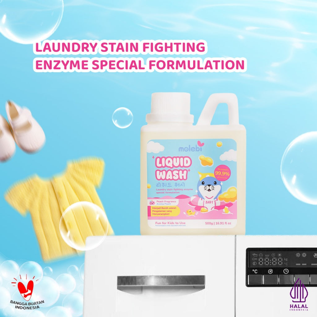 Molebi Detergen Baju Bayi / Liquid Wash Detergent 500g - Stain Fighting Enzyme, Lembut untuk Kulit Bayi