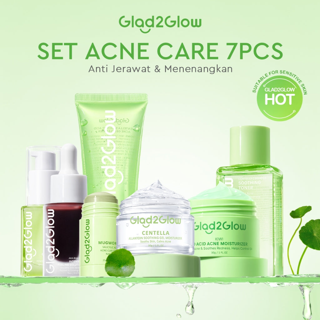 [ORDER NOW, HEMAT 50K]Glad2Glow Acne Jerawat Bundle 7in1 paket Centella madeca cream-Moisturizer+Serum+Cleanser+Toner+Clay Stick+Gel Skincare  Mask Menghilangkan Menenangkan kemerahan pada kulit Atur Minyak BerlebihMerawat Kulit g2glow official store