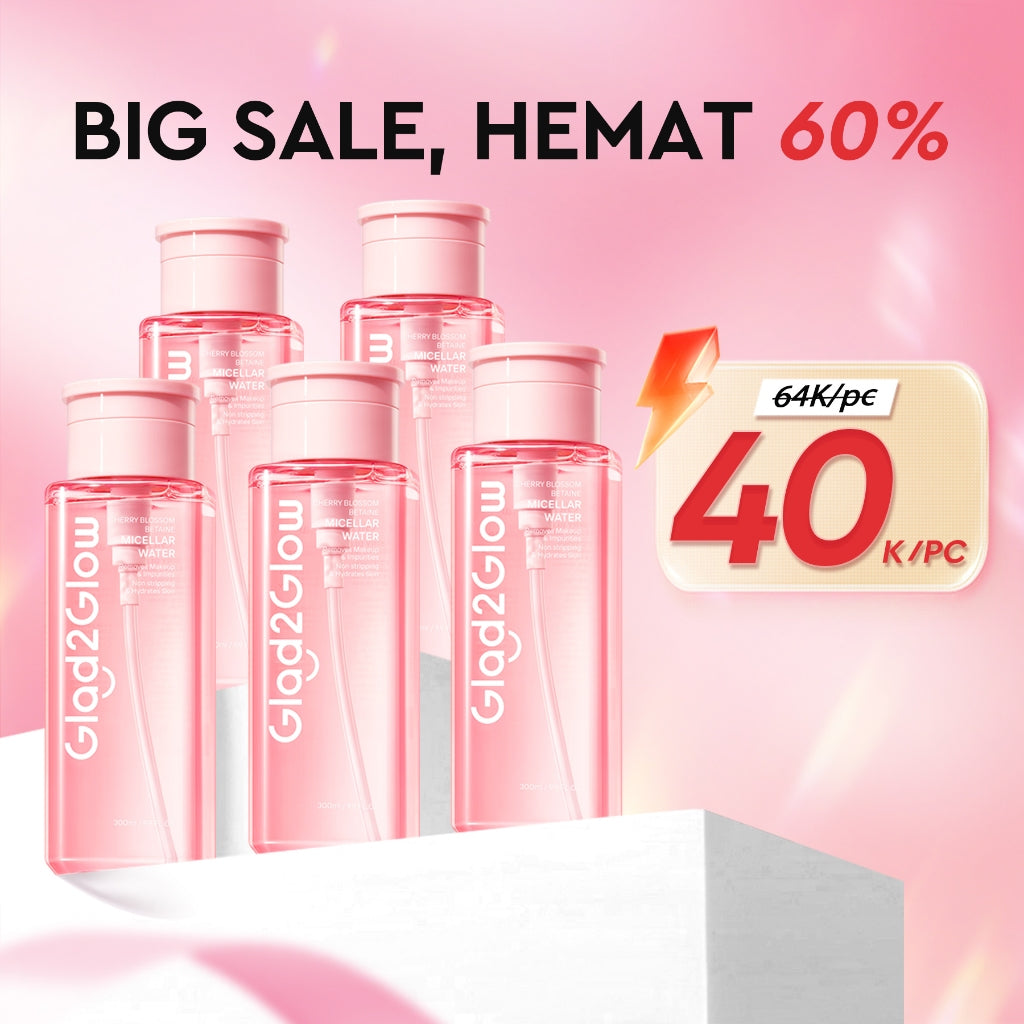 [READY STOCK] Glad2Glow Cherry Blossom Micellar Water 300ml Untuk Semua Kulit Lembut cleansing oil Penghapus Makeup Waterproof Hapus Riasan Tahan Air dengan Centella dan Tanpa Iritasi untuk Kulit Sensitif dan Berjerawat g2glow official store