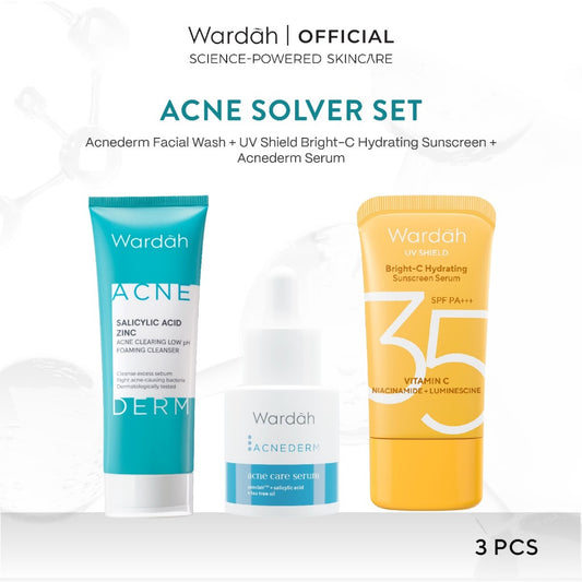 Paket Skincare WARDAH Isi 3 pcs - Face Wash, Day Cream, Sunscreen & Serum Paket Solusi Masalah Kulit