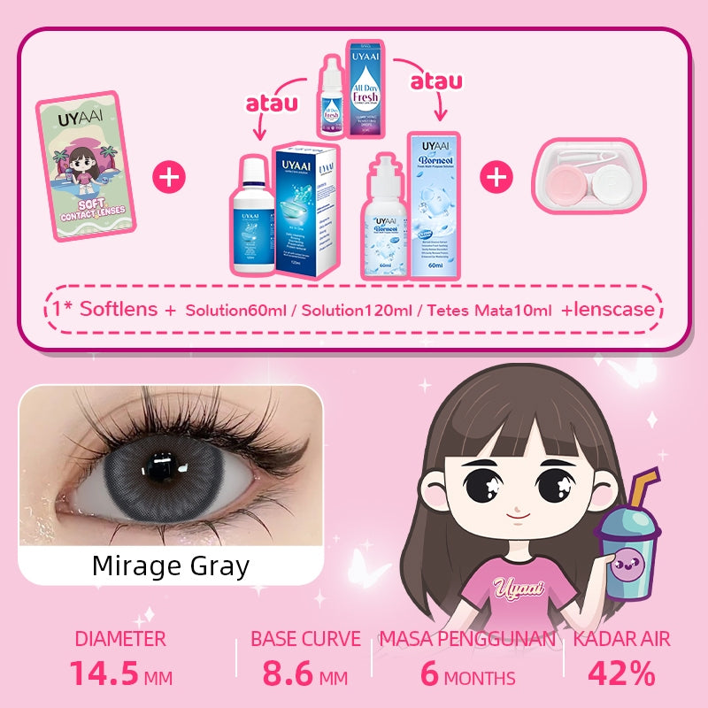 [Beli 1 Gratis 2 Hadiah] UYAAI Softlens Normal 14.00-15.00mm 1Pasang Softlens+120ML Air Pencuci Softlens+Lenscase