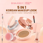 【5 IN 1】Hanasui Korean Make Up Look - 5Pcs Makeup Set Cushion Blush On Liptint Eyebrow Natural Finish Setting Powder Coverage Hingga 24 Jam