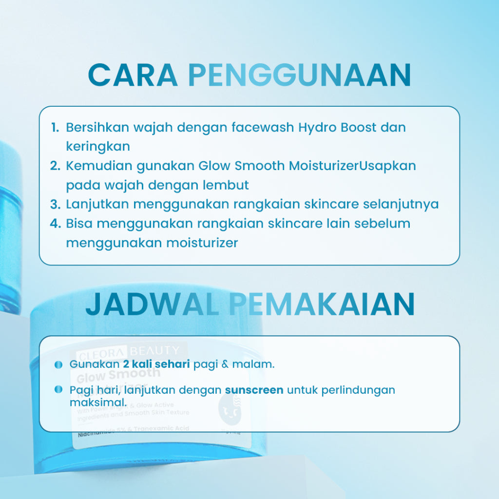 [  ] CLEORA Whitening Special Bundle Glow Smooth Moisturizer - Pelembab Muka Kering Dan Kusam Scincare Gel Mencerahkan Dark Spot Meratakan Warna Kulit Brightening Mosturizer Skin Barrier with Niacinamide Skincare Pemutih Wajah Day Cream and Night