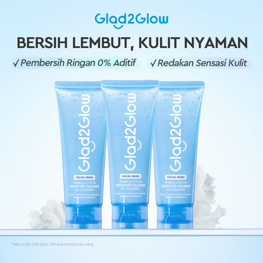 Glad2Glow Tremella Vita B5 Sensitive Calming Gel Cleanser facial wash skincare face wash sabun cuci muka cleansing balm exfoliating exfoliasi wajah sabun muka pembersih wajah Menenangkan kulit sensitif menghidrasi & menutrisi kulit g2glow official store