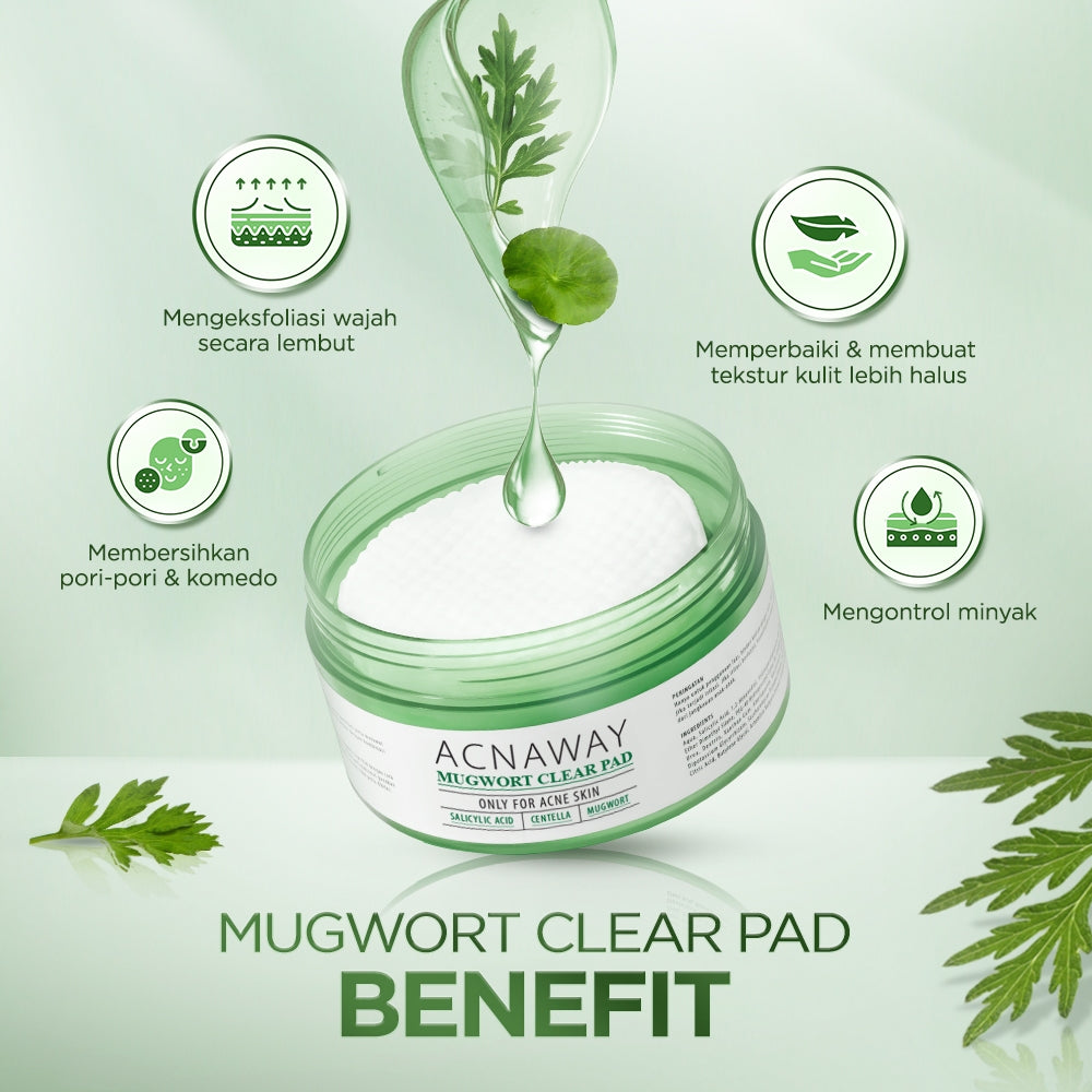 ACNAWAY Mugwort Acne Clear Pad Exfoliating – Exfoliation Pad untuk Kulit Sensitif & Berjerawat Eksfoliasi Kulit Angkat Komedo Sel Kulit Mati & Minyak Berlebih Acne Pad Exfo Pad Penghilang Komedo & Jerawat Blackhead Removal