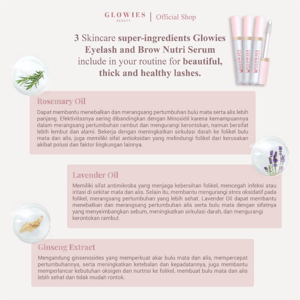 GLOWIES BEAUTY Eyelash & Brow Nutri Serum Membantu menumbuhkan Alis dan Bulu Mata 4 ml Free Gifts Cermin & Pengukur Bulu Mata Water Based Serum Box Mascara Maskara