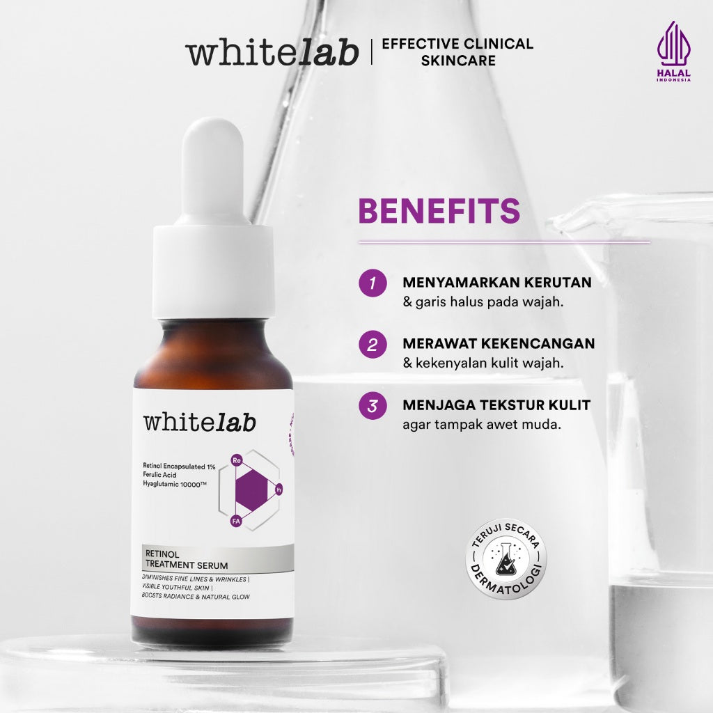 Whitelab Retinol Treatment Serum - Serum Anti Aging Kaya Antioksidan Samarkan Garis Halus dan Flek Hitam Cocok untuk Pemula dengan Retinol Encapsulated 1% & Hyaglutamic [BPOM]