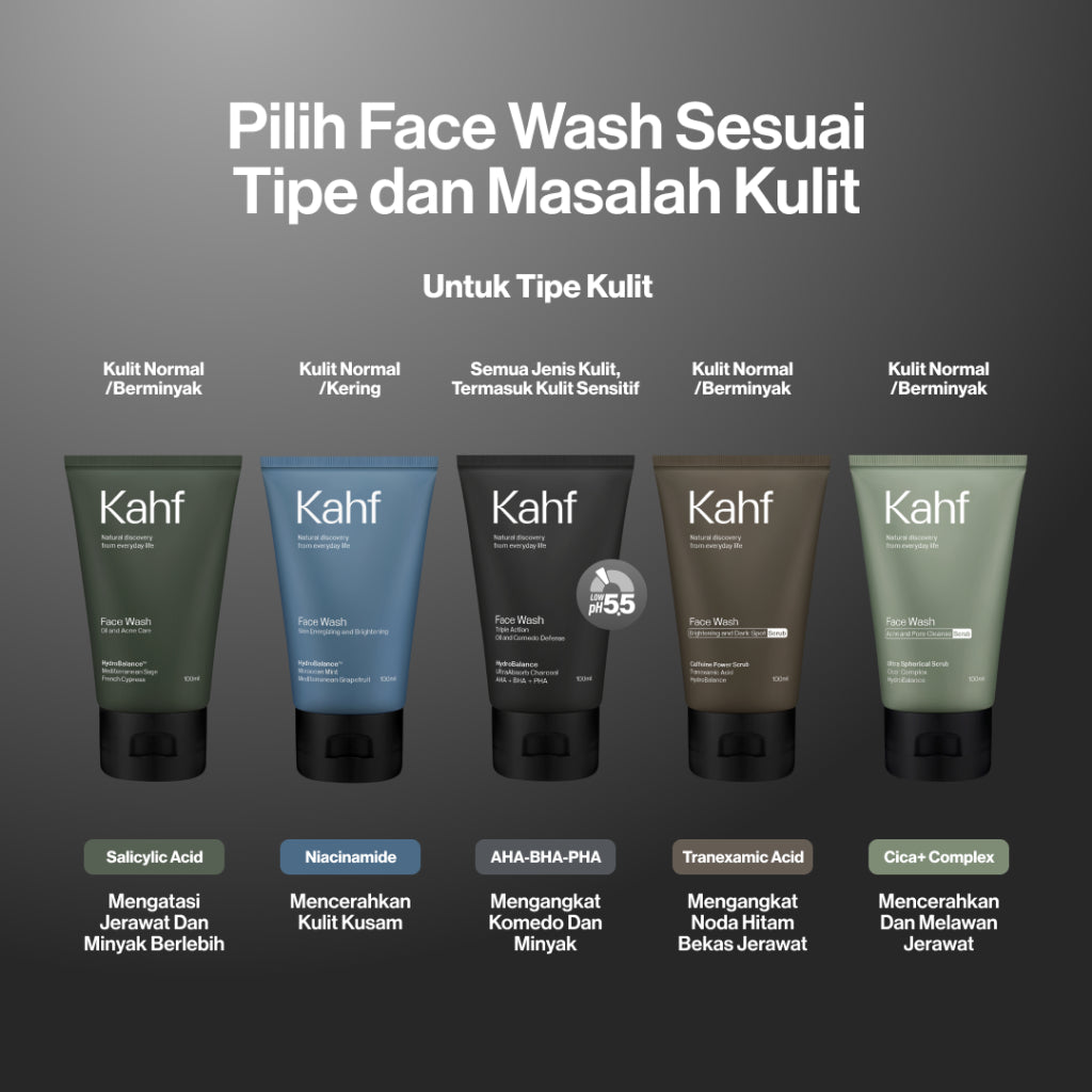 Triple Pack Kahf Face Wash Triple Action Oil and Comedo Defense 100 ml - 3 pcs Sabun Cuci Muka Pria Anti Komedo dan Kulit Berminyak - Suitable for Daily Use