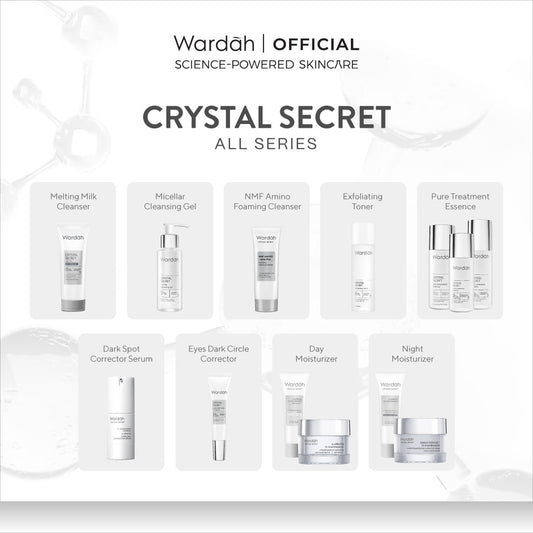 WARDAH Crystal Secret Series Lengkap - Milk Cleanser, Micellar Cleansing Gel, Foaming Cleanser, Exfoliating Toner, Pure Treatment Essence, Serum, Dark Spot Corrector, Day Moisturizer, Night Moisturizer, Refreshing Day Gel, Radiance Serum Mask - Skincare