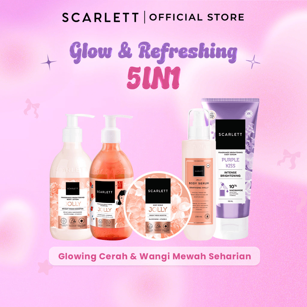 SCARLETT Top Picks Glow Body Care Series 5in1 Body Scrub + Shower Gel/Shower Scrub + Exfoliate + Body Serum + Body Lotion Paket Lengkap Fragrance Body Care | Aroma Wangi Mewah Tahan 12 Jam Mencerahkan Melembabkan Menutrisi Kulit