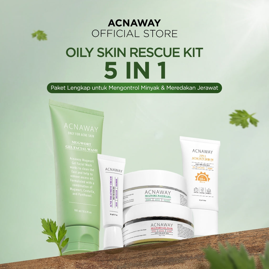 ACNAWAY Bundle 5 in 1 Ultimate Acne Care – Rangkaian Skincare Jerawat Komplit Untuk Semua Jenis Kulit | Dry Skin Kit, Oily Skin Kit, Daily Skin Solution | facial wash cleanser moisturizer gel moist cream sunscreen acne spot acne treatment gel mask masker
