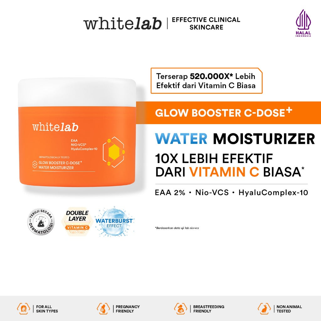 Whitelab Glow Booster C-Dose+ Water Moisturizer - Pelembap Pencerah Wajah, Menghidrasi dengan Hyaluronic & Tekstur Ringan [BPOM]