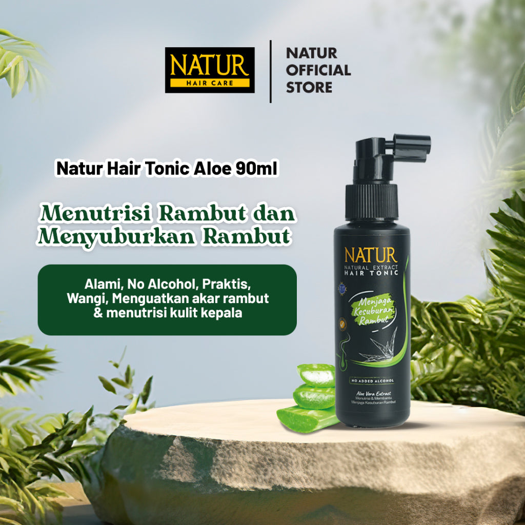 Natur Hair Tonic Aloe Vera 90ml – Terlaris! Rambut Lebat, Sehat & Kuat | Bebas Alkohol | Aroma Segar Alami