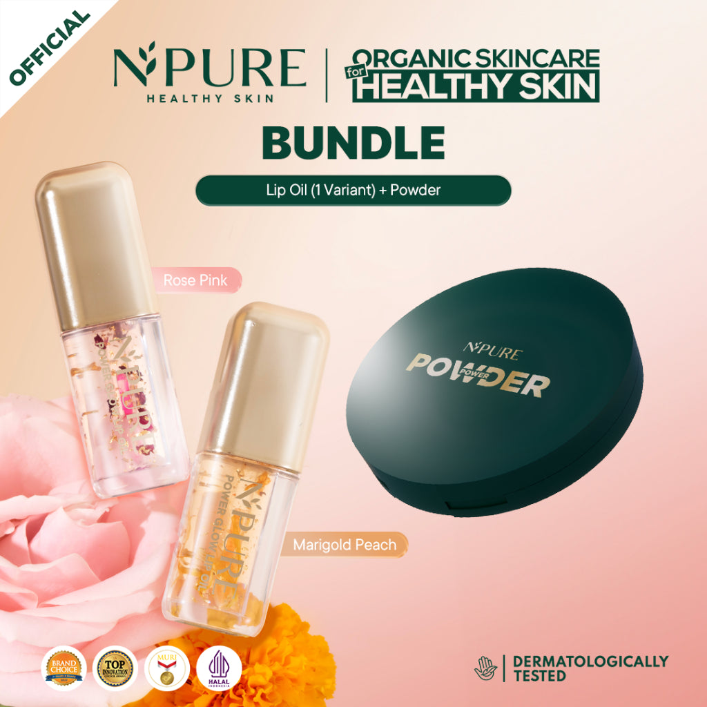 NEW BUNDLE - NPURE Acne Power Cover Power Powder + Power Glow Lip Oil / Set Makeup / Daily Use / Makeup Harian / Makeup Lebaran / Untuk Semua Jenis Kulit