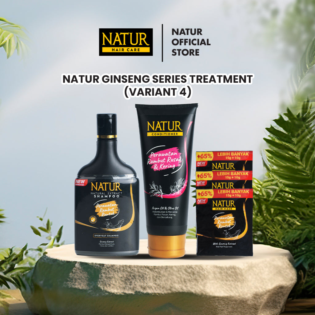 Natur Ginseng Series Treatment (Shampoo, Hair Tonic, Conditioner, Hair Mask) - Paket Lengkap Kombo Rambut Rontok / Anti Hair Fall / Menguatkan Akar Rambut