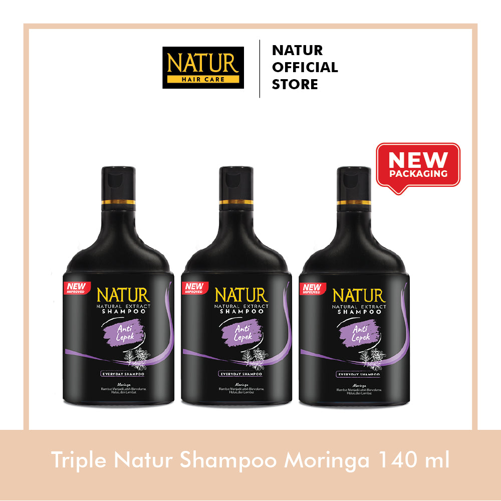 Triple Natur Shampoo Moringa & Sweet Almond Oil - Paket Sampo Melebatkan rambut 3pcs