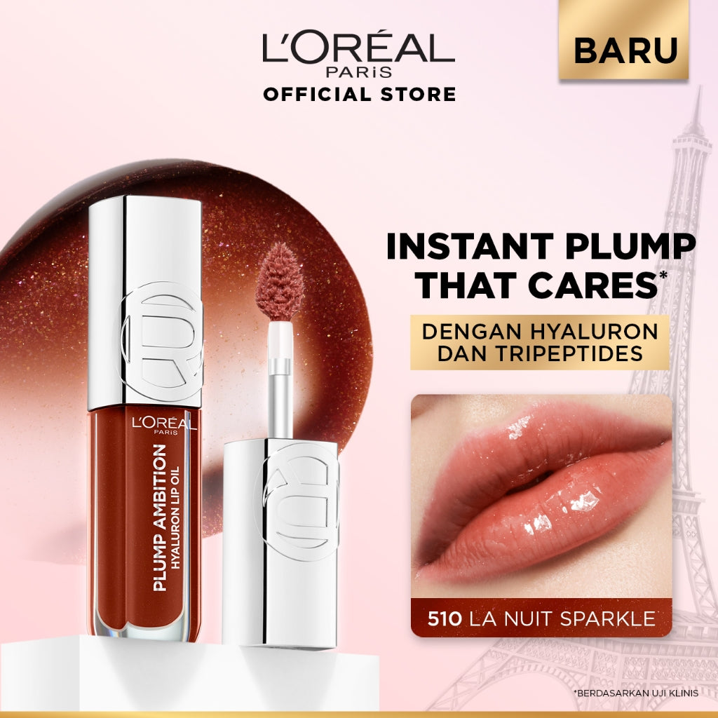[BARU] L'Oreal Paris Plump Ambition Lip Oil - Instant Plump Hyaluronic Acid & Tripeptide Tahan Hingga 24 Jam, Bibir Plumpy & Lembab, Tidak Lengket | Lip Gloss Lip Plump