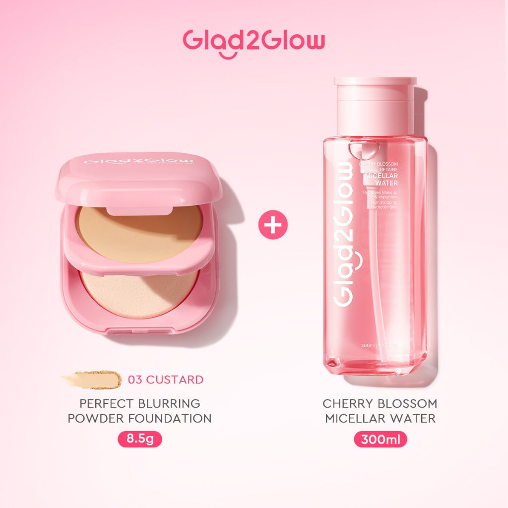 Glad2Glow Perfect Blurring Powder Foundation waterproof setting two way cake TWC Mengandung squalane dan vitamin E concealer pengontrol minyak meratakan warna kulit bantalan udara yang menjaga kelembapan alas bedak krim BB concealer g2glow official store