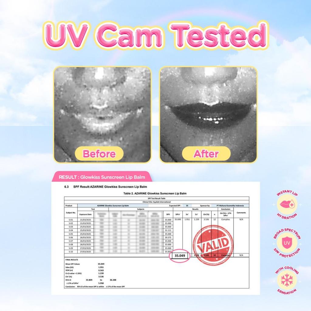 Azarine ⁠Ready, Set, Glow to School! Glowkiss Sunscreen Lip Balm 3gr Pelembab Bibir SPF 35 PA +++ dengan Ceramide, Peptide, Vitamin C Membantu Mencerahkan Menghidrasi dan Melindungi Bibir dari Sinar UV
