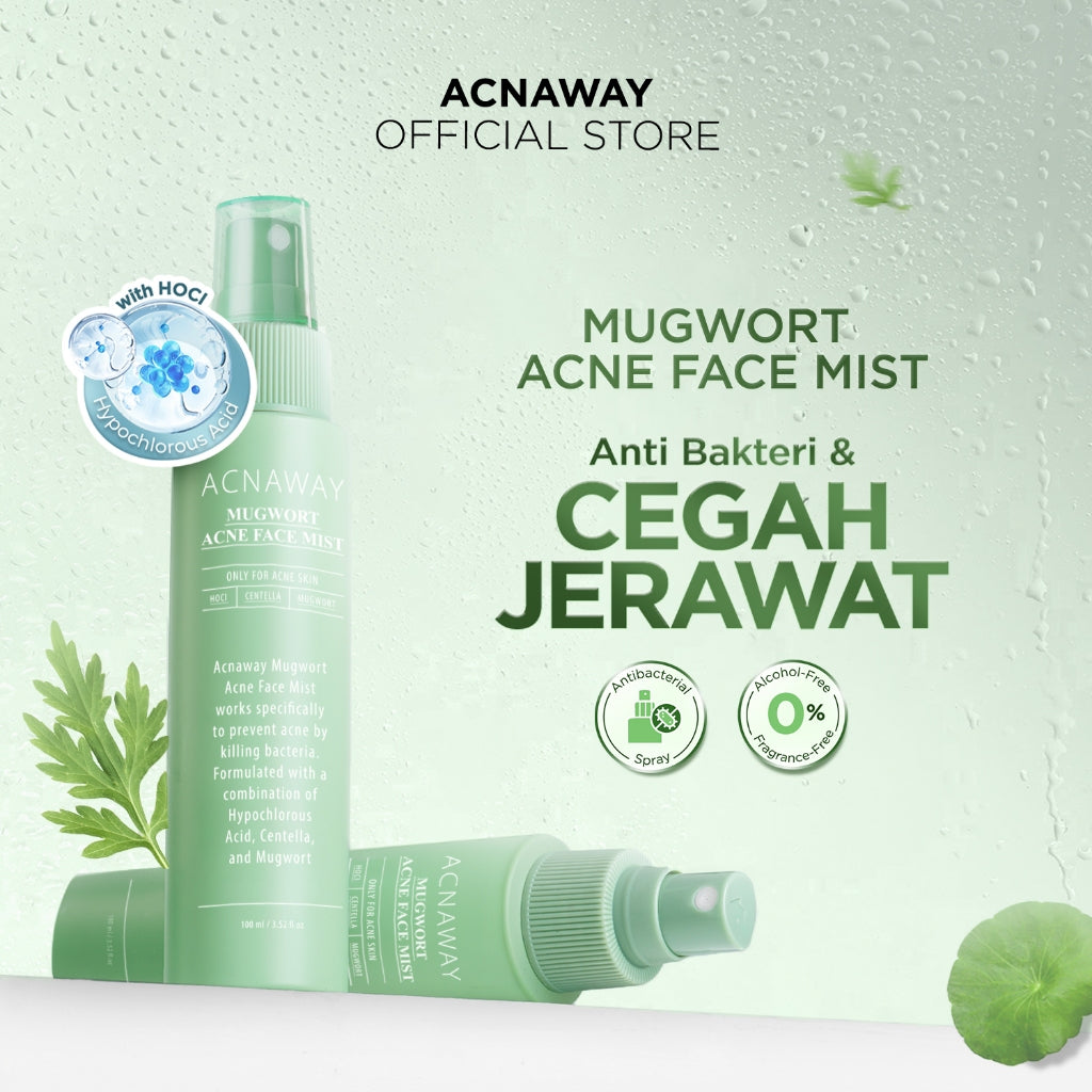 ACNAWAY Mugwort Acne Face Mist Spray – Antiseptik Wajah Jerawat dengan HOCl + Centella + Mugwort | Mencegah Breakout, Redakan Kemerahan, Melembabkan | Face Mist Anti Bakteri untuk Wajah Berjerawat & Sensitif