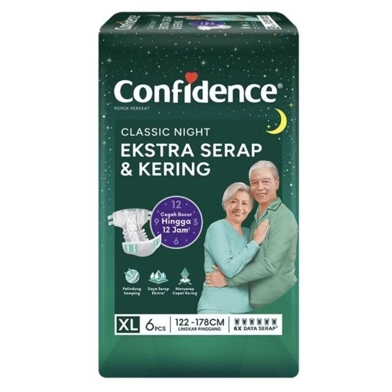 Confidence Classic Popok Perekat Dewasa Malam M8 L7 XL6 Pcs