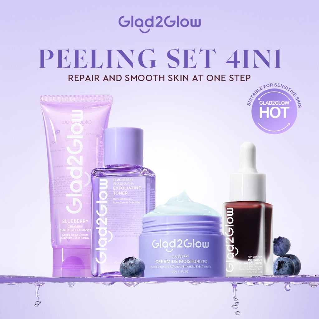 [Set Eksfoliasi]Glad2Glow Kulit Halus Bundle all in 1 - 2/3/4/5 PCS eksfoliasi wajah Skincare Set-Pulihkan/Cerah Krim+Peeling Solution+ Cleanser+Eksfoliasi Toner-peeling whitening Moisturizer facial wash Pelembab G2G glad2glow official store