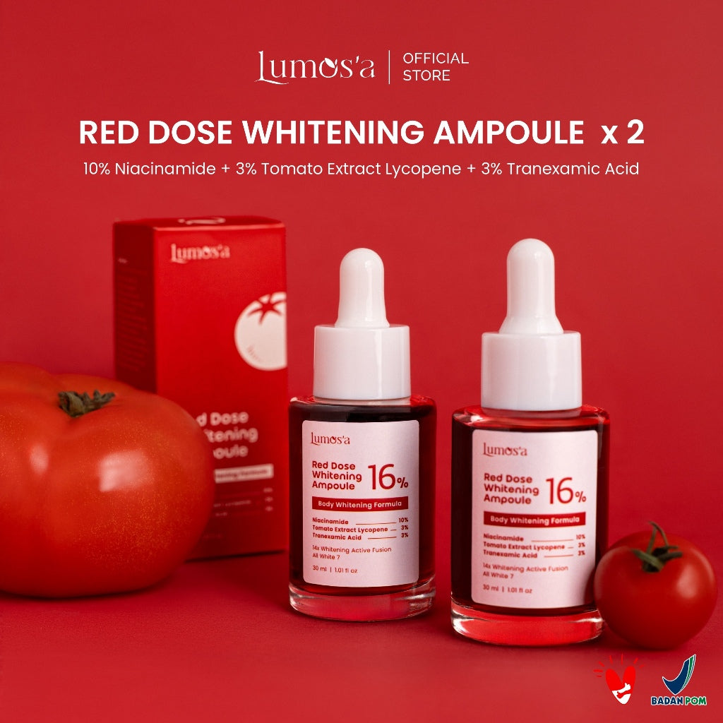 [PAKET 2 HEMAT] Lumos'a Red Dose Whitening Ampoule 30ml | 10% Niacinamide + 3% Tomato Extract Lycopene + 3% Tranexamic Acid | Body Whitening Serum