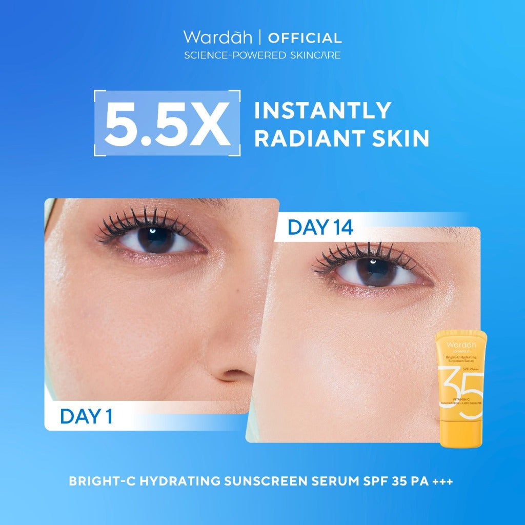 NEW FORMULA AND PACKAGING! Wardah UV Shield Bright-C Hydrating Sunscreen Serum SPF 35 PA+++ Sunscreen 0% Alkohol dengan Vitamin C + Niacinamide Brightening Glow Tekstur Ringan Tidak Lengket Melembabkan Semua Jenis Kulit - Skincare