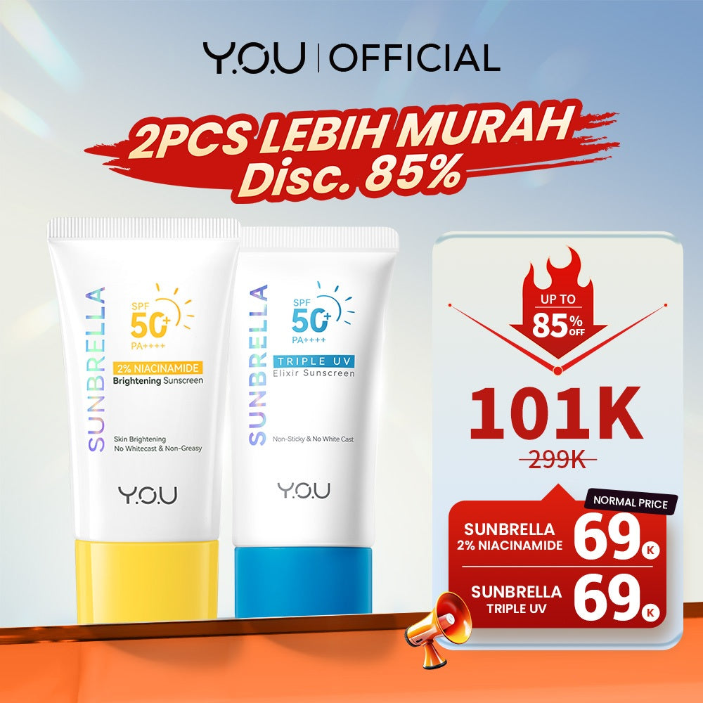 YOU Sunbrella Triple UV Elixir Sunscreen SPF50+ PA++++ Tabir Surya Oil Control untuk Kulit Berminyak UVA UVB Blue Light Oily Skin Sunbrella Sunscreen Paket 2in1 Skincare Bundle Triple UV 2 in 1 [Hot Selling]