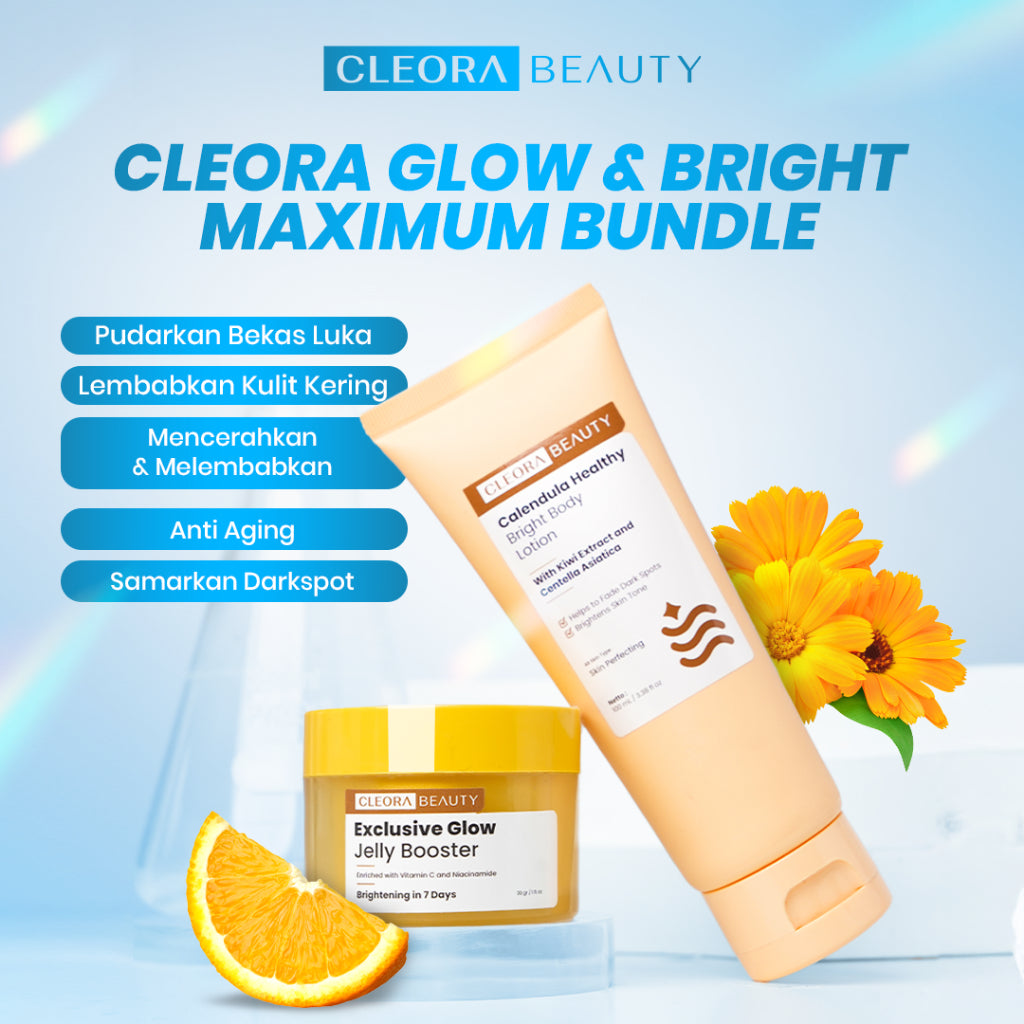 [SPECIAL OFFER] Cleora Bundle Calendula Series - Body Lotion Handbody Wanita Pria Niacinamide Brightening Memudarkan Bekas Luka BodyButter Skincare Moisturizer Whitening Pemutih Wajah Eksfoliasi Exfoliasi Mengangkat Sel Kulit Mati Jerawat Acne Peeling Gel