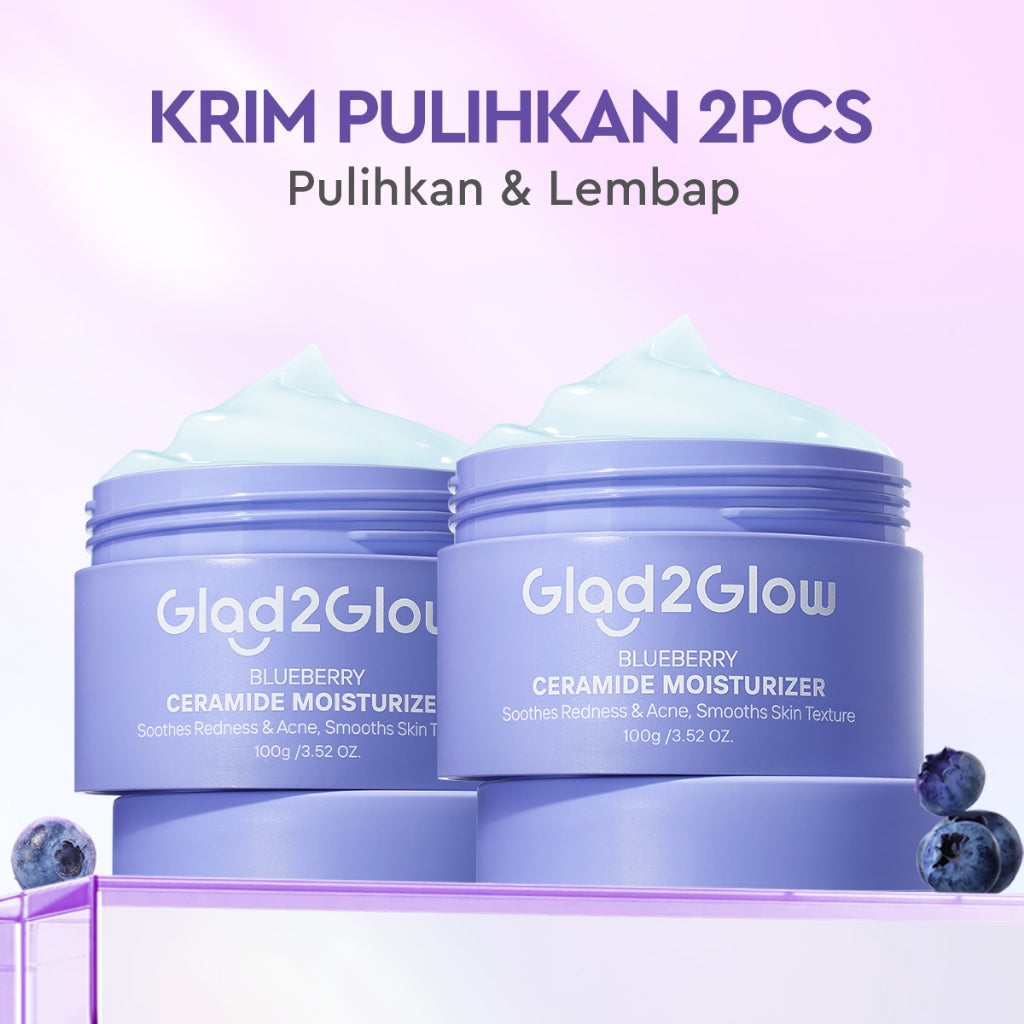 [Big Size]Glad2Glow Blueberry Moisturizer 100g 5% Ceramide Menjaga Skin Barrier Perawatan Wajah Mencerahkan wajah Menjaga kelembapan kulit Penyerapan cepat Pelembab wajah Esensi wajah Produk perawatan kulit Perawatan wajah g2glow official store