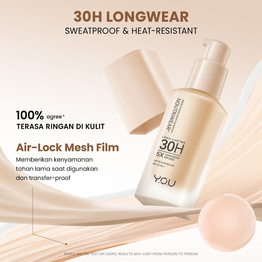 [NEW UPGRADE] YOU NoutriWear+ Perfect Cover Liquid Velvet Liquid Foundation Foundation Dengan Sunscreen High Coverage SPF 35 Velvet Matte Finish