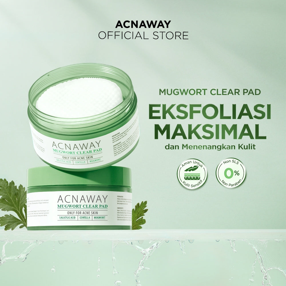 ACNAWAY Mugwort Acne Clear Pad Exfoliating – Exfoliation Pad untuk Kulit Sensitif & Berjerawat Eksfoliasi Kulit Angkat Komedo Sel Kulit Mati & Minyak Berlebih Acne Pad Exfo Pad Penghilang Komedo & Jerawat Blackhead Removal