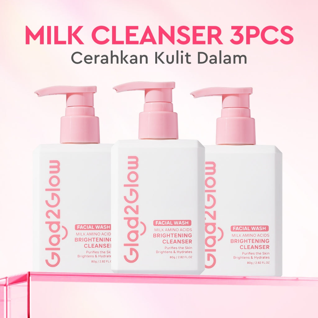 Glad2Glow Milk Amino Acid Gentle Cleanser Brightening facial wash skincare face wash sabun cuci muka cleansing balm exfoliating exfoliasi wajah sabun muka pembersih wajah Mencerahkan wajahMelembabkan kelembaban Mengandung asam amino g2glow official store