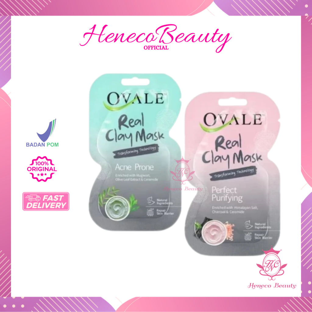 OVALE Real Clay Mask Sachet 10gr / Perfect Purifying Acne Prone / Masker Wajah Berubah Warna/HenecoBeauty
