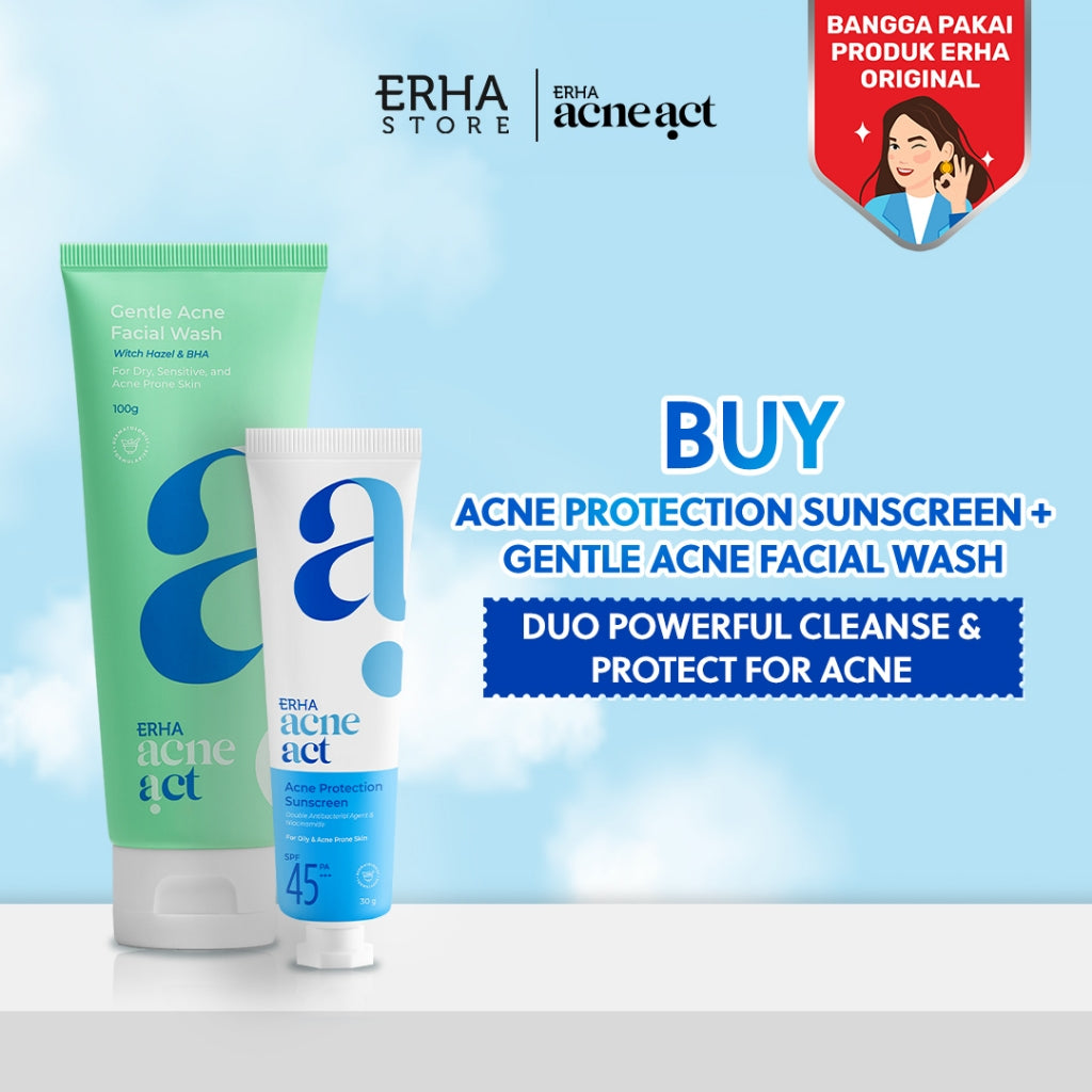 ERHA Acneact Bundle Cleanse + Protect  | Combo Sunscreen SPF 45 Niacinamide + Sabun Cuci Muka low ph