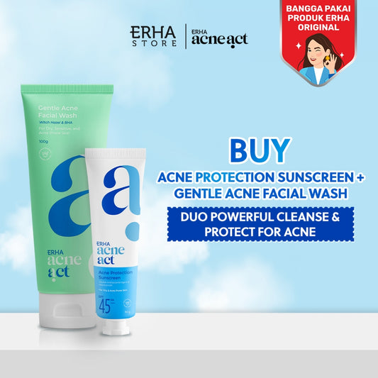 ERHA Acneact Bundle Cleanse + Protect  | Combo Sunscreen SPF 45 Niacinamide + Sabun Cuci Muka low ph