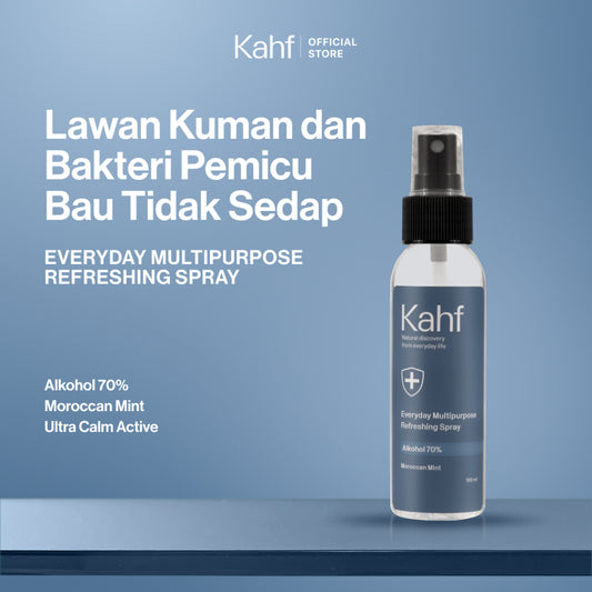 Kahf Everyday Multipurpose Refreshing Spray 100 ml - Spray Higienis Anti Bakteri Menyegarkan dan Mengurangi Aroma Tidak Sedap pada Tangan dan Kaki - Semprotan Disinfektan Antiseptik Membasmi Kuman dan Jamur dalam 10 Detik