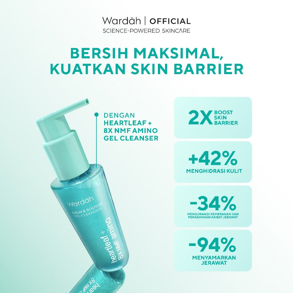 WARDAH Heartleaf + 8X NMF Amino Calm & Soothe Gel Cleanser 120 ml - Sabun Cuci Muka Face Wash Gentle Lembut untuk Melembabkan dan Menenangkan Kulit Wajah yang Kemerahan - Calm and Soothe Gel Cleanser -  Skincare