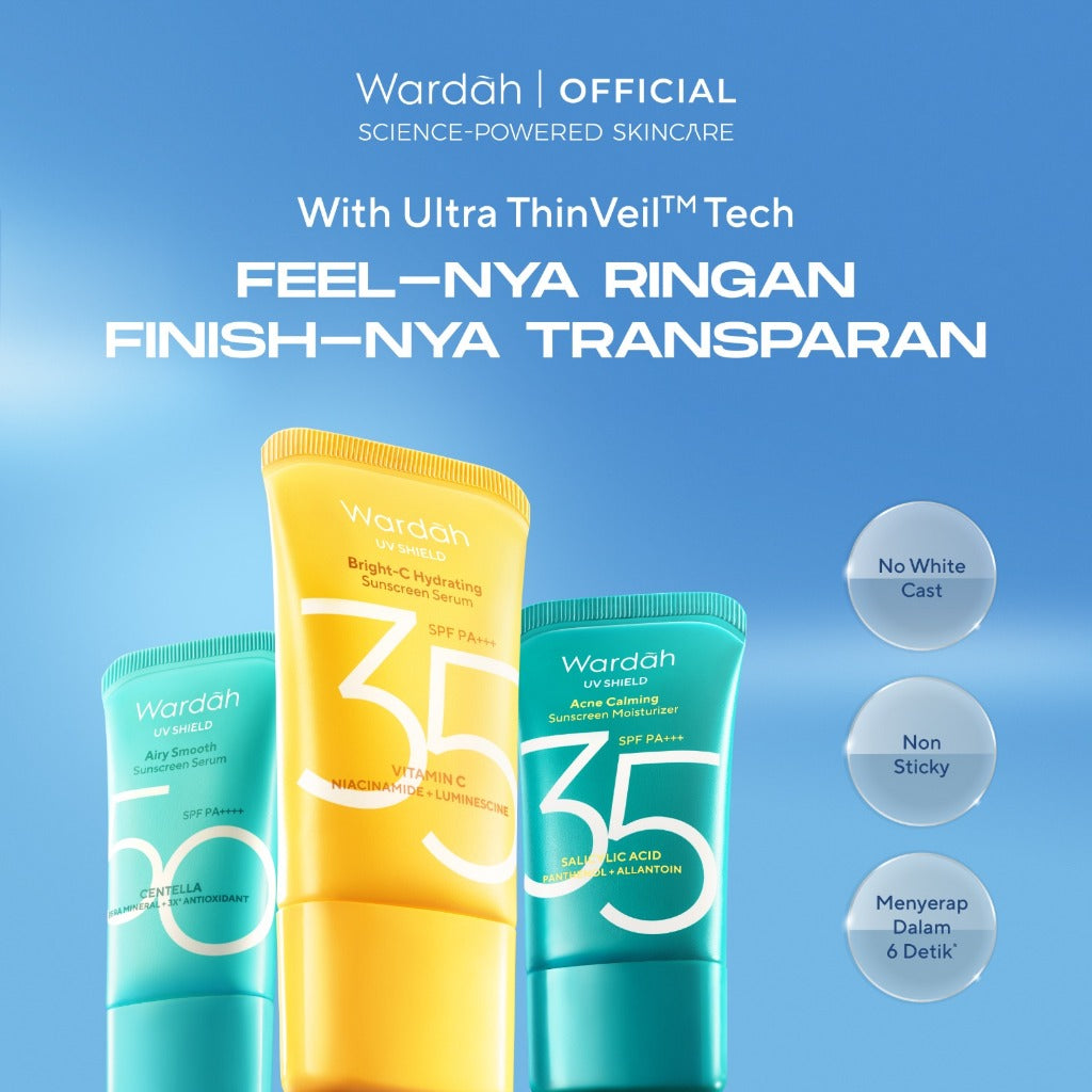 WARDAH UV Shield Acne Calming Sunscreen Serum SPF 50 PA 25ml 40 ml 100ml Sunscreen Wajah Meredakan Jerawat Ringan Mudah Meresap Calming and Repair Boosting Skincare