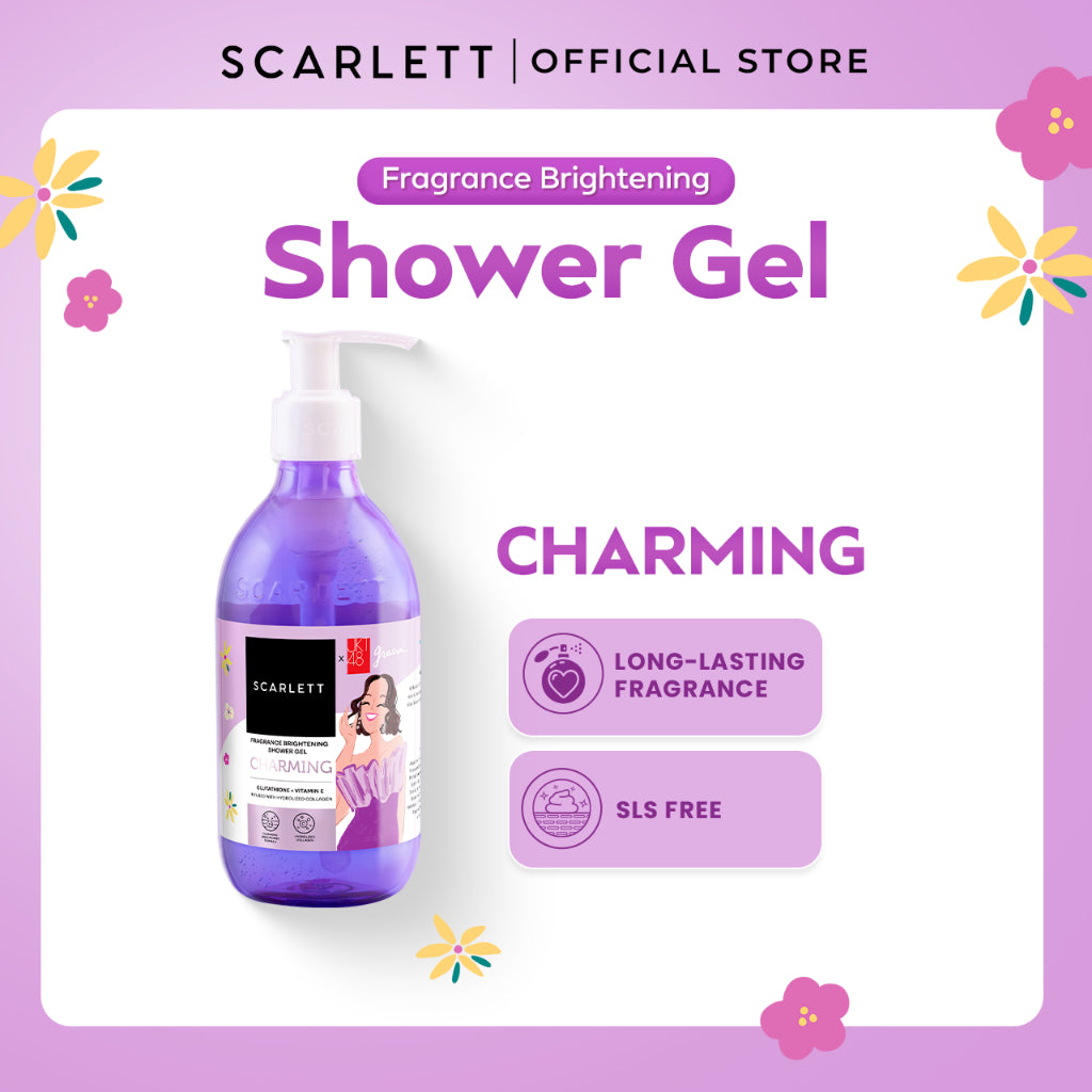 SCARLETT Fragrance Brightening Shower Gel 300ml | Body Wash Sabun Mandi Cair | Melembutkan Menutrisi Melembabkan Mencerahkan Kulit, Kulit Cerah Halus dengan Wangi Mewah