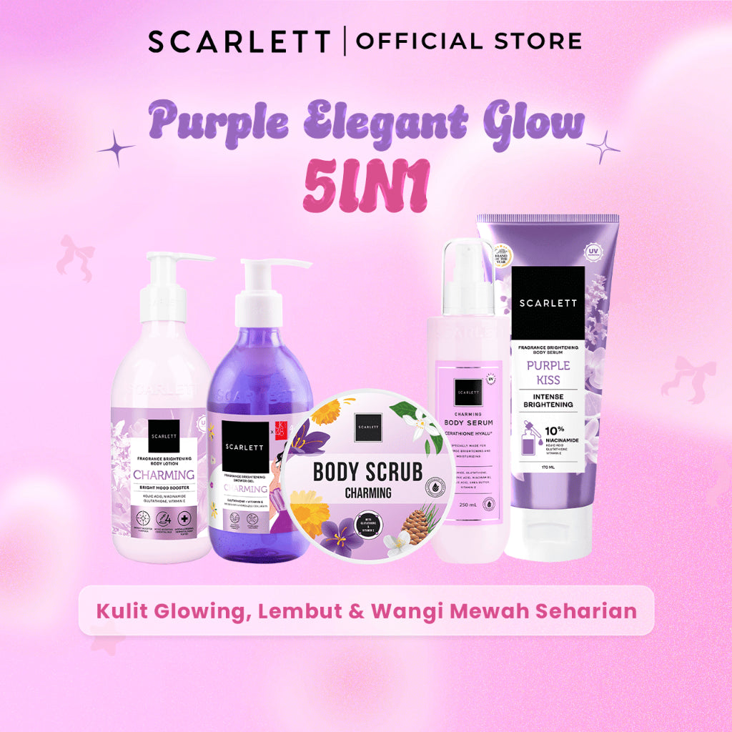 SCARLETT Top Picks Glow Body Care Series 5in1 Body Scrub + Shower Gel/Shower Scrub + Exfoliate + Body Serum + Body Lotion Paket Lengkap Fragrance Body Care | Aroma Wangi Mewah Tahan 12 Jam Mencerahkan Melembabkan Menutrisi Kulit