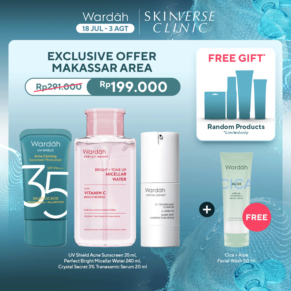 [SPECIAL BUNDLE SKINVERSE: MAKASSAR] Wardah UV Shield Acne Sunscreen SPF 35 PA++++, Wardah Perfect Bright Micellar Water
